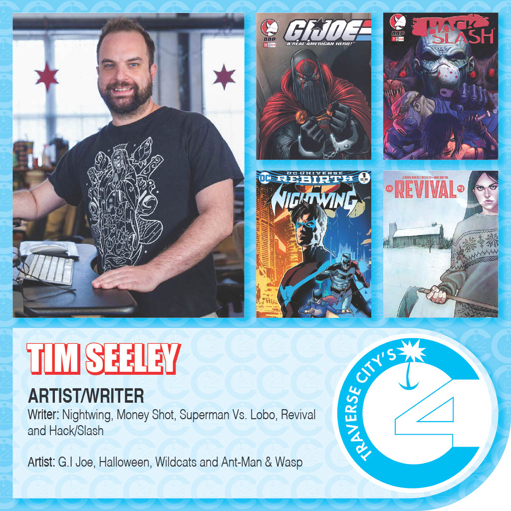 ONE MONTH OUT, Michigan! A @HackinTimSeeley shall soon walk among you! Get you to @TraverseCitysC4 in Traverse City, MI Memorial Day weekend, May 24-25-26 for the Cherry Capital Comic Con! Tix and info: cherrycapitalcomiccon.com/about