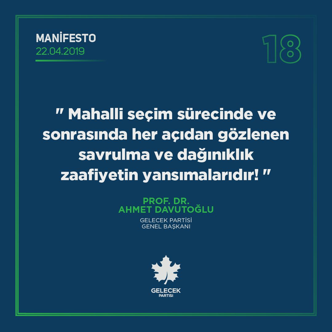 GelecekAdana01's tweet photo. Genel Başkanımız Sayın Prof.Dr Ahmet Davutoğlu:

Mahalli seçim sürecinde ve
sonrasında her açıdan gözlenen
savrulma ve dağınıklık
zaafiyetin yansımalarıdır! #Adana 

@Ahmet_Davutoglu 
@akyzvolkan https://t.co/7mMbcDzh4U