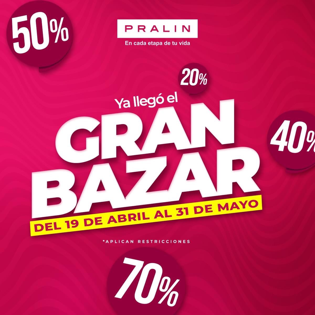 PRALINgt's tweet photo. ¡Ya llegó el Gran Bazar! 🔥 Desde el 19 de abril hasta el 31 de mayo, ¡no te lo puedes perder! 🗓️¡Te esperamos! Aplica en todas nuestras tiendas. 

*Aplican restricciones. https://t.co/uERLnWSNK2