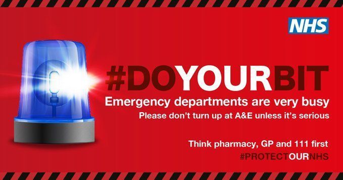 NHS_HW's tweet image. 🚨 We need your help 🚨Please #DoYourBit and help us keep A&amp;amp;E free for serious emergencies only Think GP, NHS 111 online or pharmacy first before coming to A&amp;amp;E or calling 111 or 999