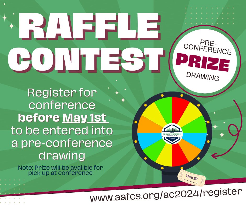 Reminder to register for AAFCS 2024 Annual Conference before May 1st and be entered into a raffle!! The raffle winner will receive one of our many prizes at this year's conference! Winner announcement on May 2nd! Register now: bit.ly/48zE3Pj #aafcs #ac2024 #aafcsac24