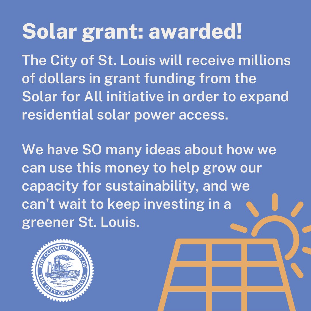 Did you hear that the City of St. Louis will receiving funding from the Biden-Harris administration to invest in residential solar initiatives? Our residents deserve accessible sustainable energy, and this grant will help us bring that reality to fruition!