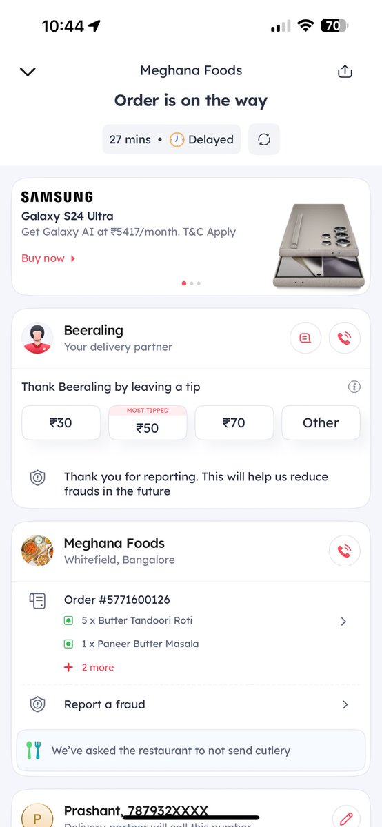 singhprashant33's tweet photo. Ordered this at 9:14 PM and still waiting for my order. Delivery partner is saying he is delivering other person order.

I am having zomato gold, this is the worst service I am getting. Paying 40% premium and begging for food with no response. https://t.co/lDYdM5H5D7