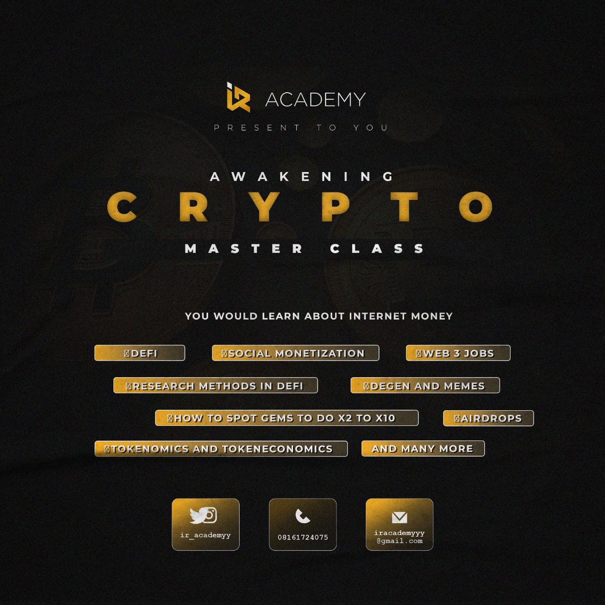 lex_consults's tweet photo. GIVEAWAY! GIVEAWAY 🎁✨

ANOTHER OPPORTUNITY TO LEARN CRYPTOCURRENCY AND WEB 3 IS HERE

@Ir_Academyy would giving out 4 slots to people interested in learning about cryptocurrency Defi and Web 3

2 slots free
2 slots discount 

• All you have to do is Follow @lex_consults @Investor_ruthh &  @Ir_Academyy

• Like &  retweet
• Comment Tag 3 friends
• Join ACMC TG For more class info
https://t.co/KVq3xI008Z

Winners will be selected randomly

Legooo!!!