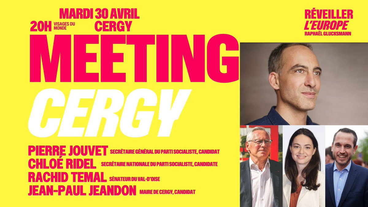 Parce qu'il est essentiel, vital même de réveiller l'Europe, les Val-d'oisiens ont rendez-vous le 30 avril à 20 heures à Cergy. Détails pratiques ici: ps-cergy.fr/meeting30Avril cc: @MaimounaCr @p_haddad_maire @PJouvet @ChloeRidel @RachidTemal