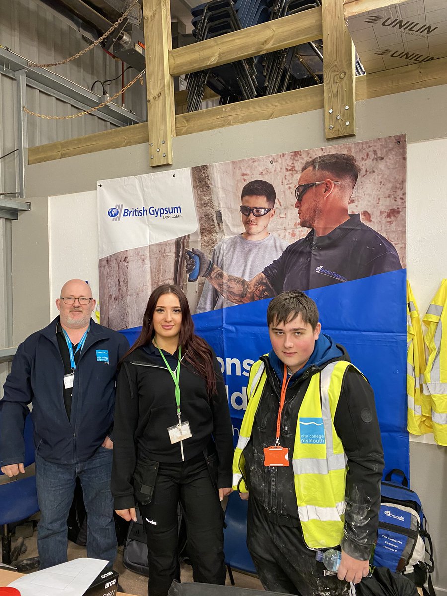 Great work from the @cityplym plastering department, Anthony, Lauren and Nathan for setting up a very successful competition. @britishgypsum @CITB_UK #SkillBuild