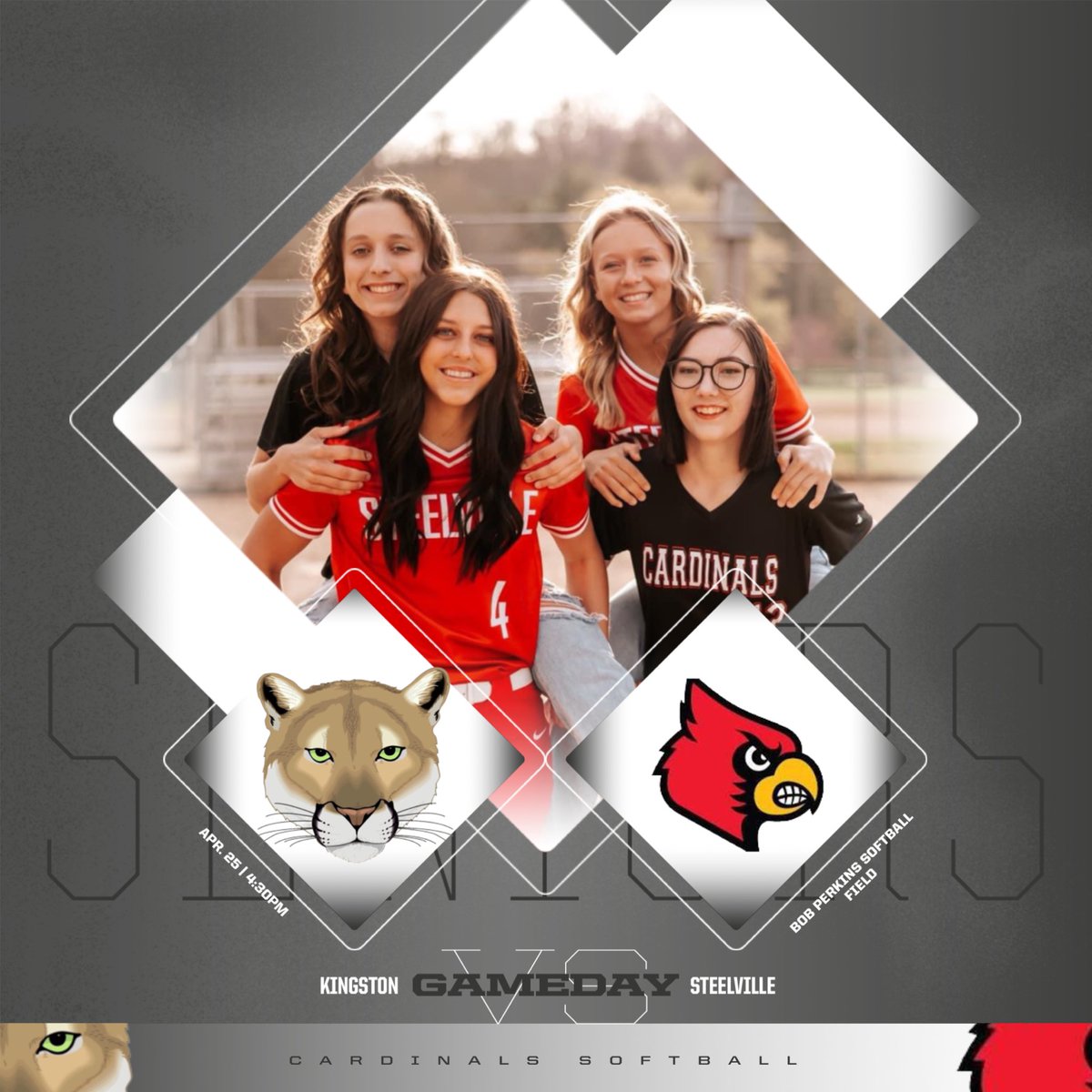 Senior Night ❤️🖤

🐦 Steelville (9-7)
🆚 Kingston (0-13)
📍 Bob Perkins Softball Field
⏰ 4:30 p.m. (Varsity, followed by JV)
💻 web.gc.com/teams/4iELikCw…

Presented by @FCNBanks and Creekside Photography.

#CardinalPride #LeaveNoDoubt