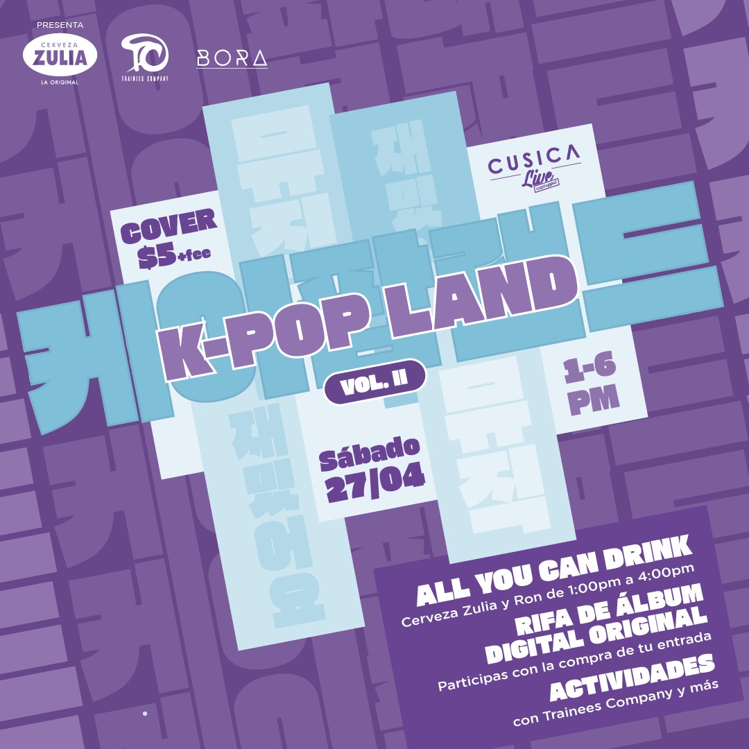 TraineesCompany's tweet photo. Faltan 2 DÍAS para el Vol. 2 del K-Pop Land by CÚSICA, para pasar una tarde divertida llena de mucho K-POP🤩❤️‍🔥.  La entrada tiene un precio de 7$ (5+fee) e incluye all u can drink de 1 a 4pm🍻🍻, rifa de un álbum y muchas sorpresas más 😍

Entradas aquí: https://t.co/kw2B9TdN89 https://t.co/azuk6TuZBd