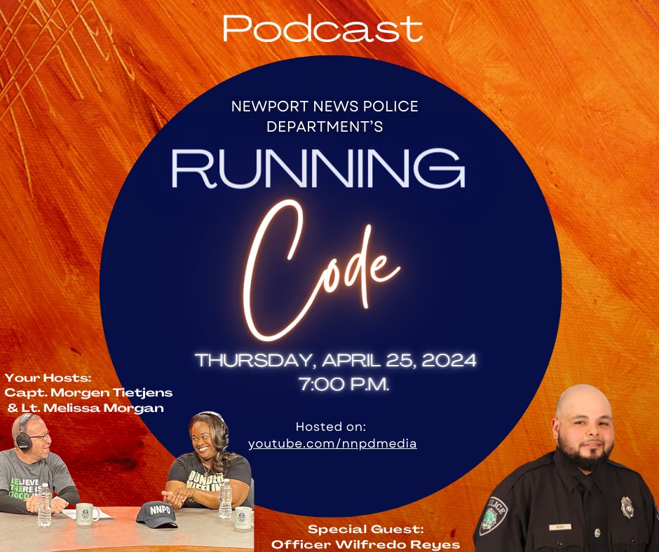 The latest installment of NNPD’s podcast, Running Code, is now live at this link: youtu.be/Olr2fiJoXWU. This episode features Officer Reyes from NNPD’s South Precinct, who talks about family, his NY roots, and the impact he hopes to have on the community.