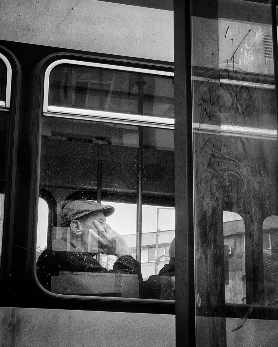 Thinking man in the tram. 
#PeCoclauri #streetphotography #CuTelefonul #phonephotography #bw