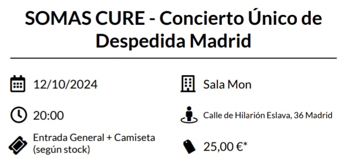 Estoy feliz porque voy a poder ir a un concierto de Somas Cure, triste porque será el último que hagan. Pero ya tengo mi entrada 🤙🏻