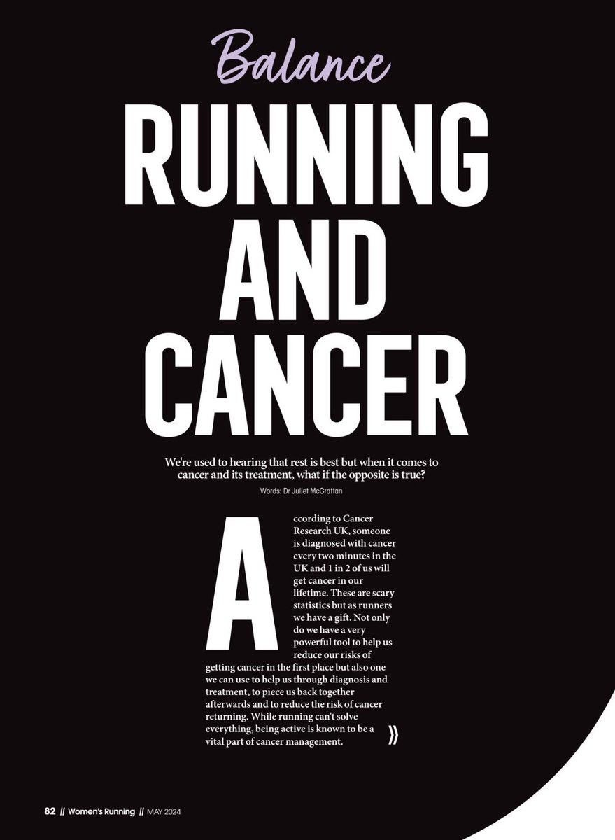 Great article in @Womensrunninguk with contribution from @Liz_ORiordan. Running has helped immensely since my diagnosis & I’m lucky to now be part of a local running group for those affected by cancer as they “get it” when someone talks about it.