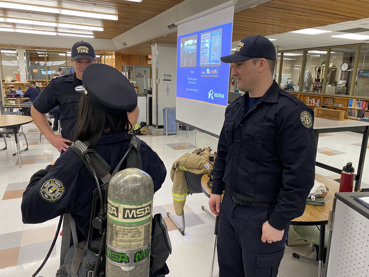 Thank you Campbell Collegiate @RegPublicSchool for inviting fire hall 3 to visit and teach fire safety to two fabulous EAL classes! We had fun! #yqr