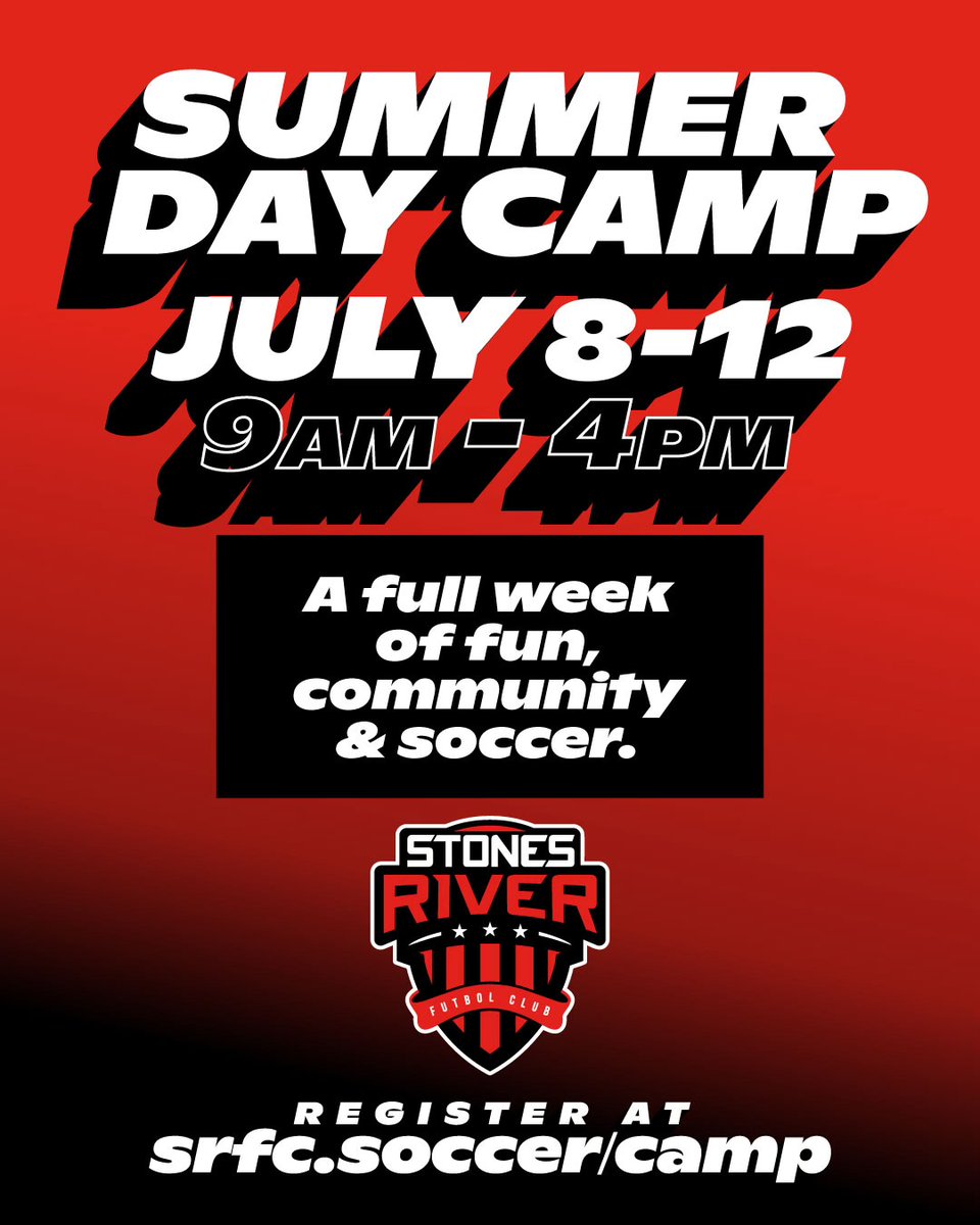 Sign up now for the best soccer camp experience around!  stonesriverfc.org/camps