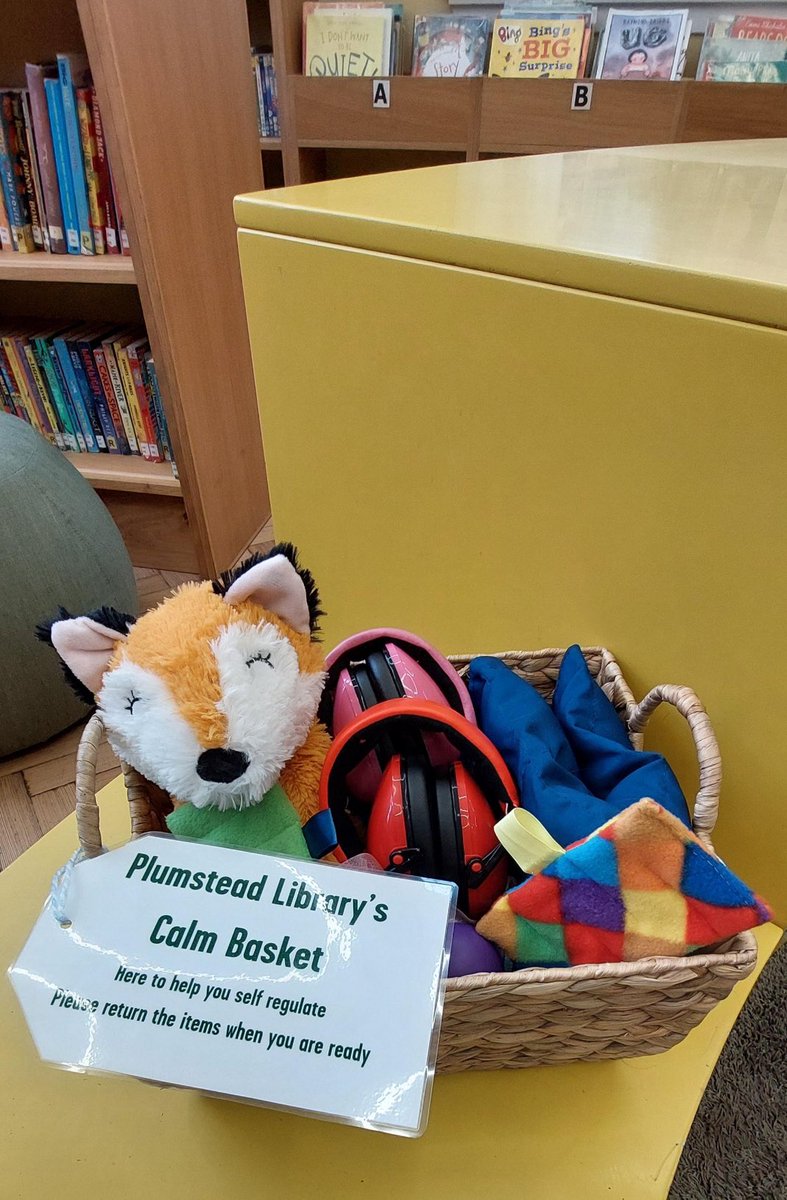 We have some Calm Baskets at #PlumsteadLibrary! These are available for school visits and also on request from the library desk for anyone who would like some extra assistance with their self regulation. @Royal_Greenwich @Better_UK #LoveYourLibrary