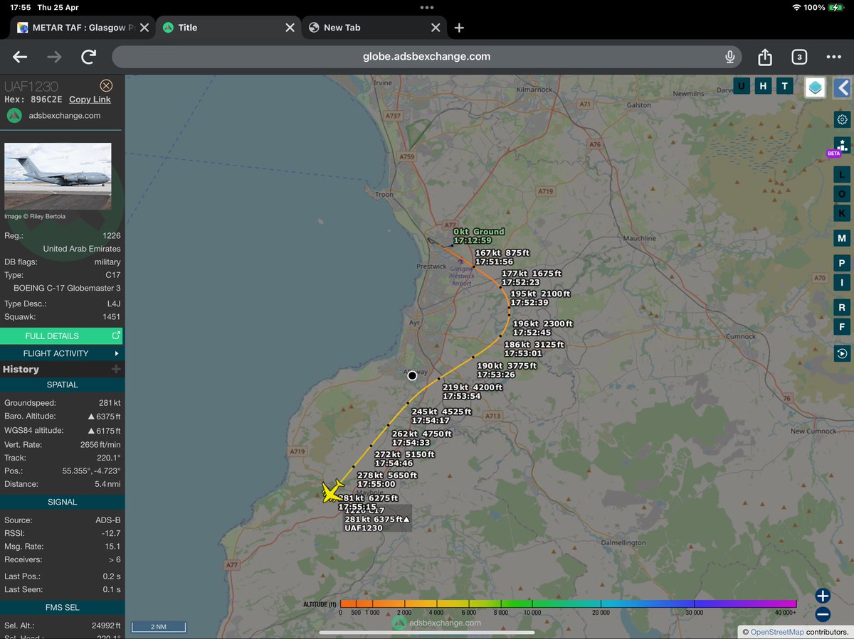 Just a little bit closer this time… #UAF1230 #C17 departs Prestwick and right overhead climbing through 4000ft. #SpottingFromTheGaff #avgeek 👊🏻 @BloodyPolitics for the timely tip off