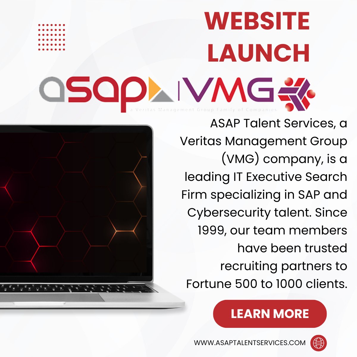 Stay tuned for the launch of our new website, where innovation meets efficiency. 

Coming soon at asaptalentservices.com

#NewBeginnings #TalentSolutions #ComingSoon #FutureIsHere #ASAPTalentServices #VeritasManagementGroup #Merger #Acquisition #WebsiteLaunch