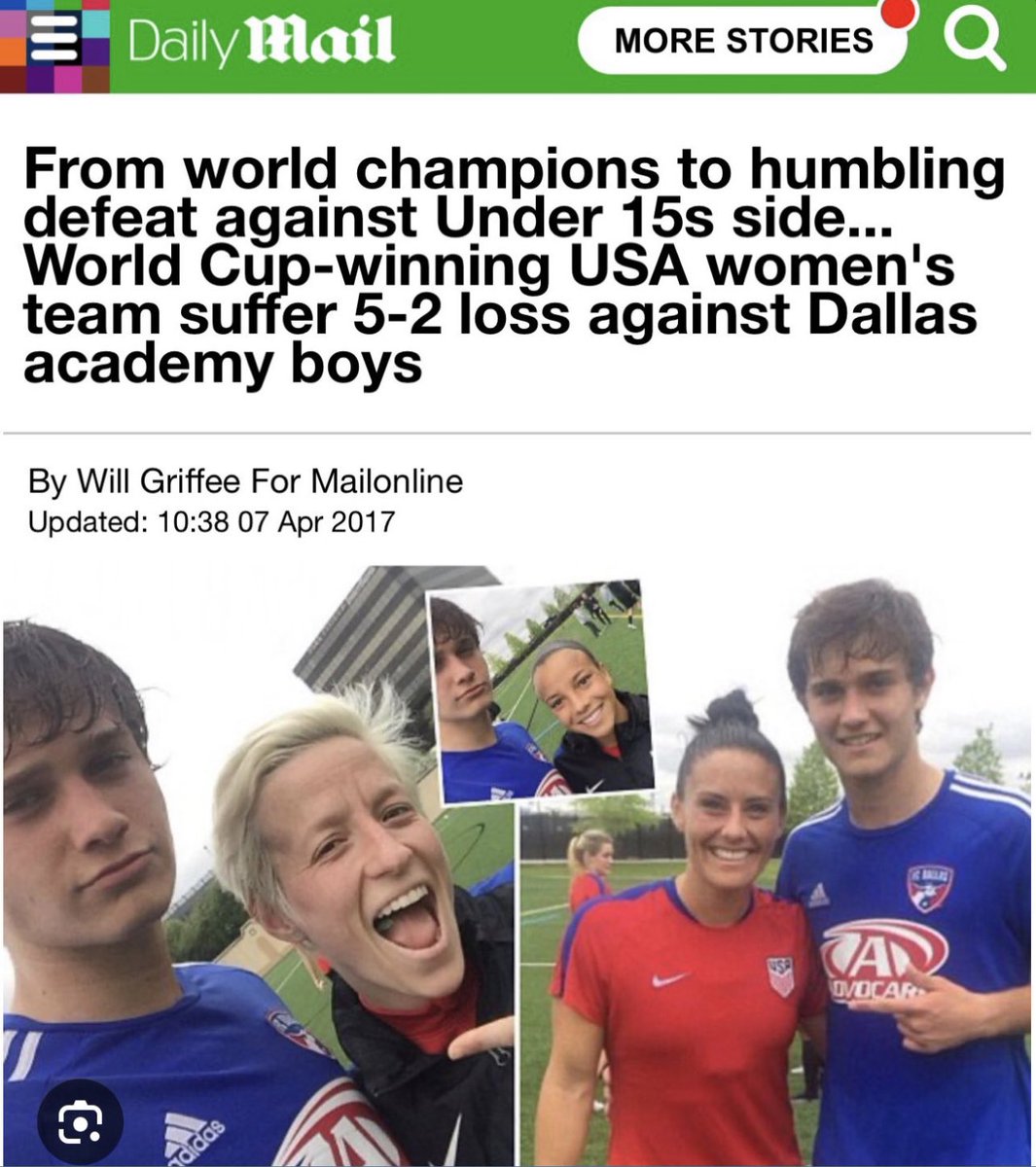 Im 💯 sure every elite female athlete who signed that letter knows v well the sport performance difference between males & females. We have likely all trained with sub elite males & even 14 y/o boys👇 Pulling up that ladder behind you is no good look @mPinoe, @S10Bird, @sincy12.
