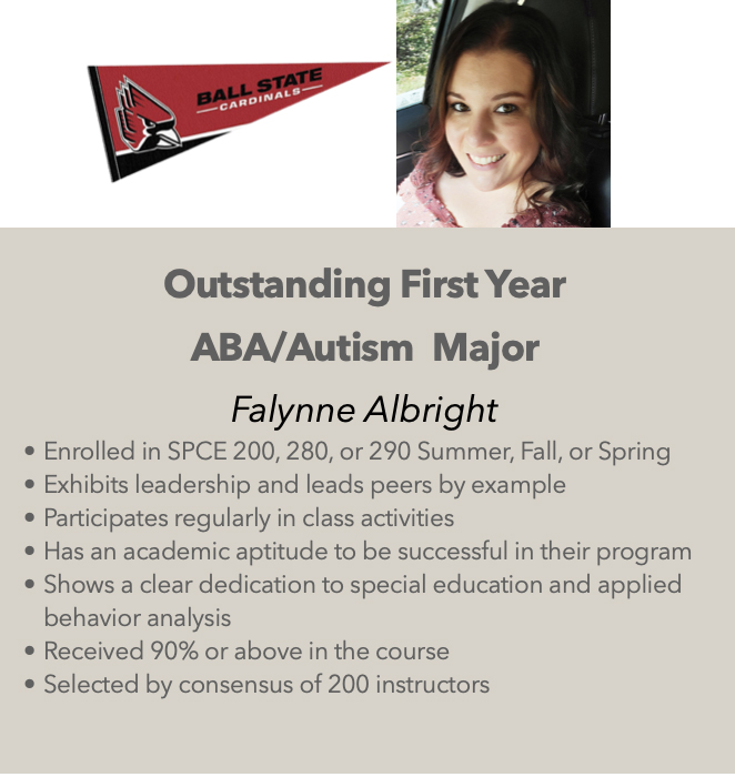 Congratulations to our Outstanding First Year ABA/Autism Major - Falynne Albright #WeFly #chirpchirp