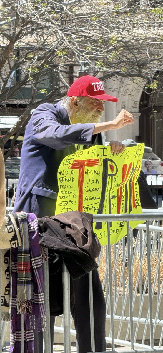 I am here outside NY Trump trial Courthouse and as far as I can tell only one pro Trump protester is in the vicinity The area is totally open and people are coming and going but only this gentleman bothered to show to support the former president
