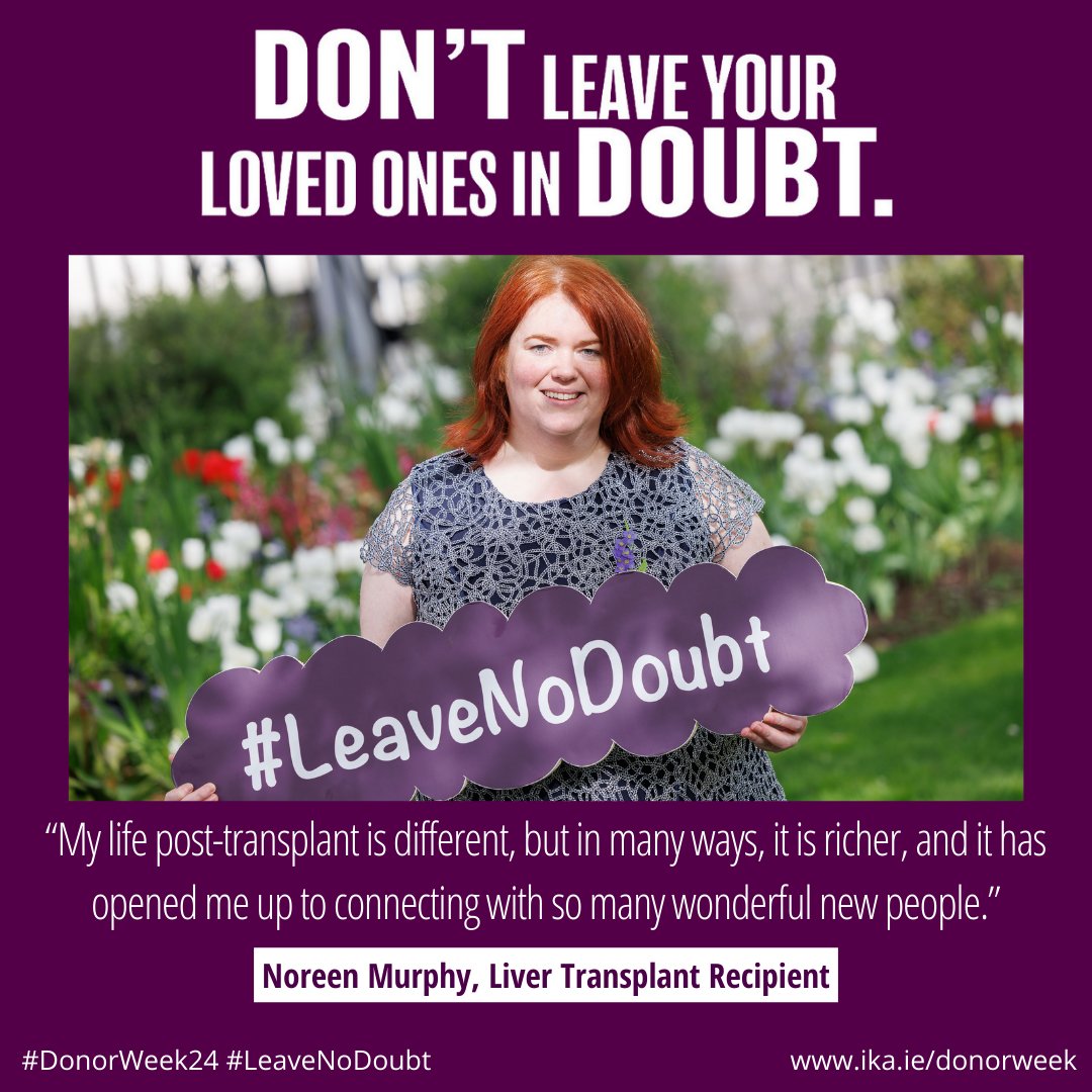 Noreen Murphy woke from a coma to be told she'd had an emergency liver transplant - now she's forever grateful to the family who said yes to organ donation when she most needed it 💜 #LeaveNoDoubt #DonorWeek24

Read Noreen's story: ika.ie/2024/04/noreen…