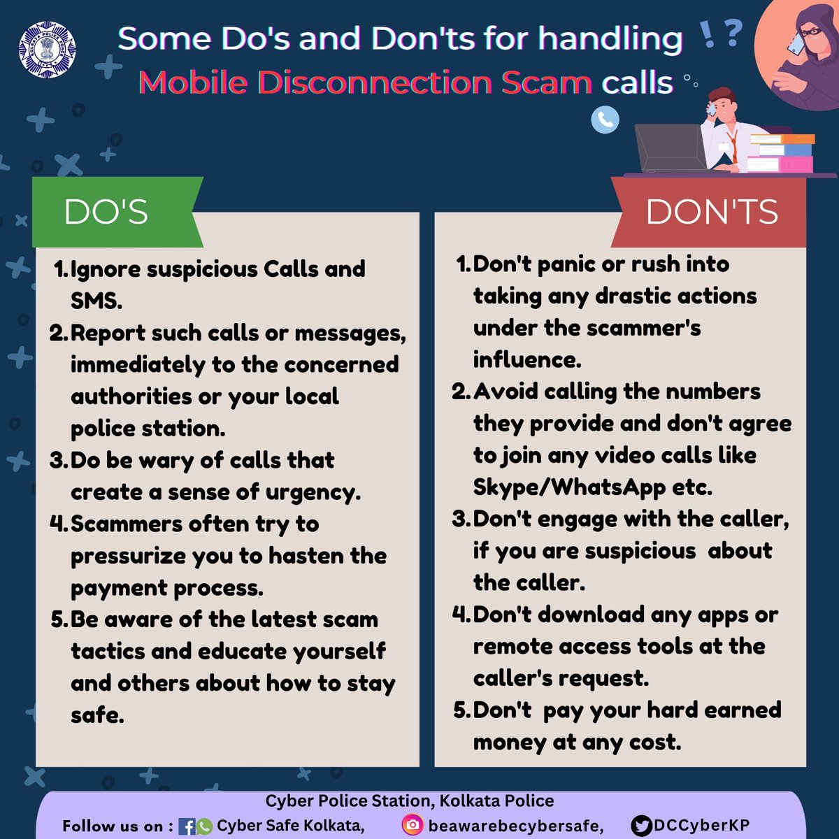 Do's & Don'ts for handling Mobile Disconnection Scam calls. #cyberaware