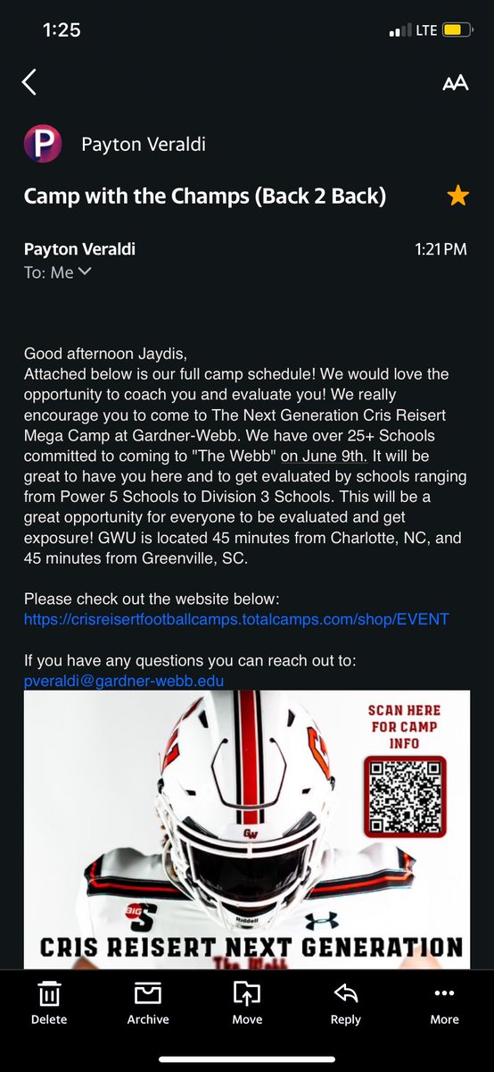 Thank you @CoachVeraldi for the Camp Invite! 
@CoachKen17 @PhillipsQBA @SFACoachMartin @CoachRoyal63 @ADLeroyfoster