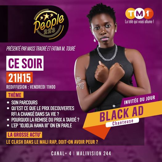 Fais tout pour ne pas rater le passage de <a href="/BlackAD223/">Black AD</a> aujourd'hui dans <a href="/People2231/">People223.com</a> avec <a href="/MTraore2117/">MASS TRAORE</a> et #Fatima_Mahamane_TOURE !!!!
Rendez-vous à 21h15 sur <a href="/TM1TV223/">TM1 TV</a> et la page Facebook People223.com🤩.
#People223 #TM1 #Mali