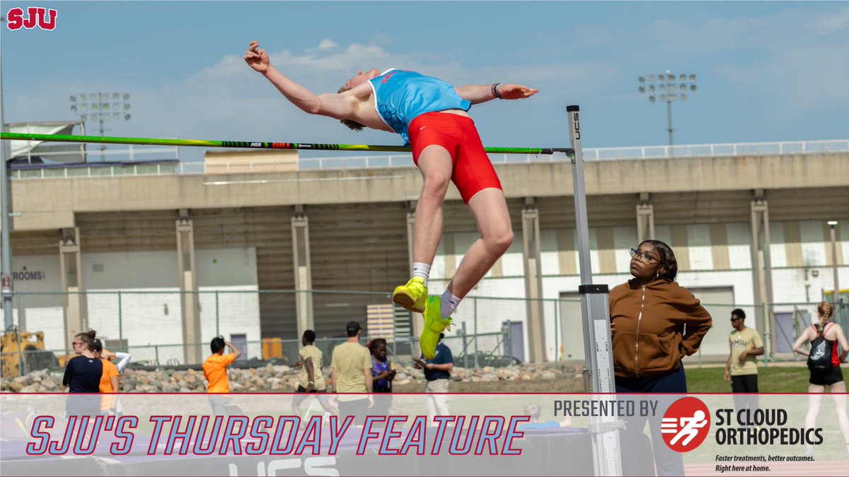 Saint John's junior Jackson McDowell came out for track & field for the first time this season & already holds the top mark in the high jump outdoors in the MIAC. Read about the Colorado native in today's @StCloudOrtho Feature! STORY: gojohnnies.com/news/2024/4/25… #GoJohnnies #d3tf