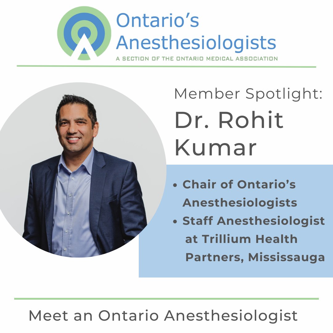 New Member Spotlight up! This time we chat with @RohitKumarMD, a staff anesthesiologist with @THP_Hospital and our outgoing Section Chair (it's his last month!). Check out his Q and A and find out his idea for improving #ONhealth: instagram.com/p/C6L3kRqL3Yn/