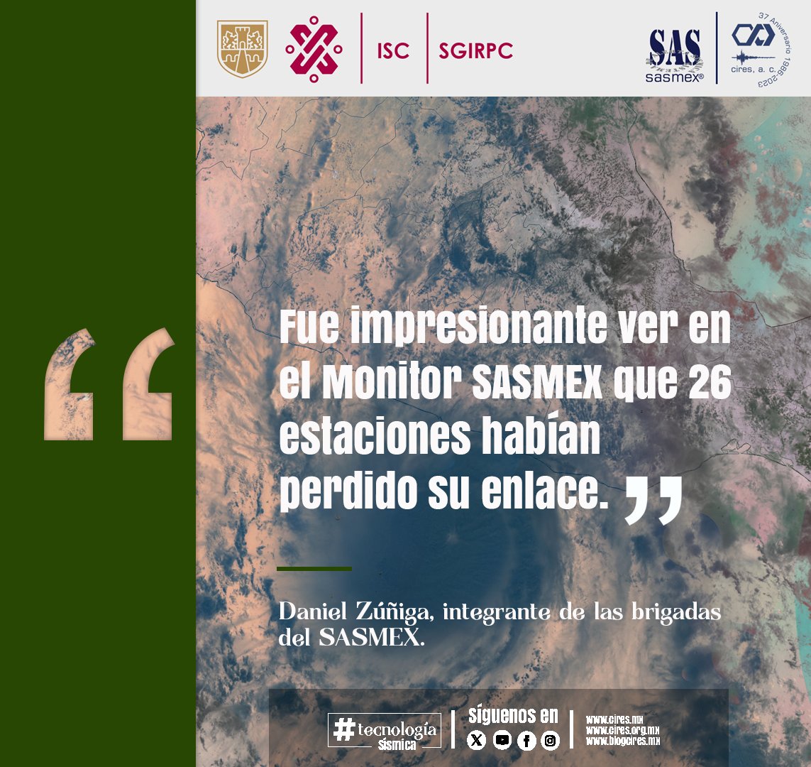 SASMEX's tweet image. Fue impresionante ver en el Monitor SASMEX que 26 estaciones habían perdido su enlace: Daniel Zúñiga, integrante de las brigadas del SASMEX.
@CNPC_MX @laualzua @IIUNAM @FIUNAM_MX @ISC_CDMX @SGIRPC_CDMX
#CIRESMuchoMásquelaAlertaSísmica
#CIRES37años
#HuracánOtis
#Prevención