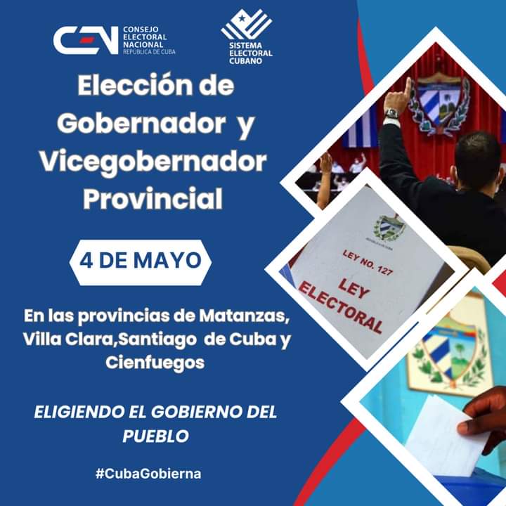 🇨🇺El Consejo de Estado de la República de Cuba, en uso de las atribuciones que le están conferidas, dispuso que la elección del gobernador y vicegobernador provincial  de Cienfuegos, se celebre el día #4demayo  de 2024, a las 9:00 a.m.
Conozca más aquí 👇
eleccionesencuba.cu/new/271