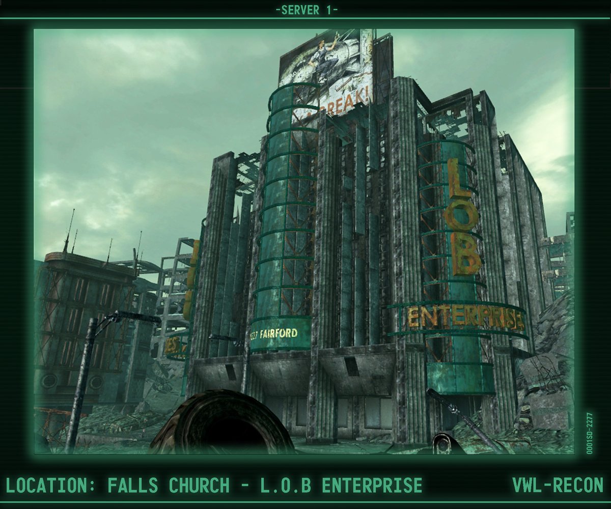 VeryWetLeaf's tweet photo. Location: L.O.B Enterprise, Falls Church, Capital Wasteland

-Recon Log-
A multi-floor pre-war structure overrun by hostile military grade robots. Extremely dangerous. Loot at your own risk. Rumor has it that it used to be a weapons manufacturer for the commies before the war. https://t.co/W1OF36eR7F