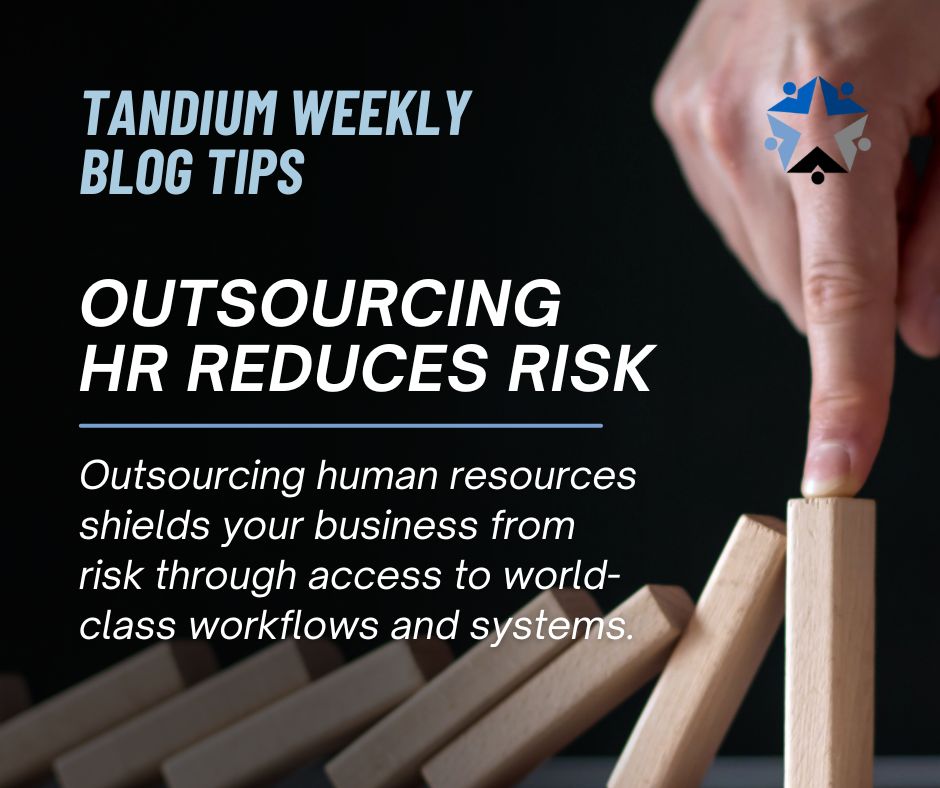 Outsourcing human resources brings the risk management strategies of larger organizations to small businesses.

Visit bit.ly/3Tp2h8A to learn more from our blog post.

#TANDIUM #BlogTips #BlogPosts #Outsourcing #HR #Business #Employees #BusinessGrowth #RiskManagement