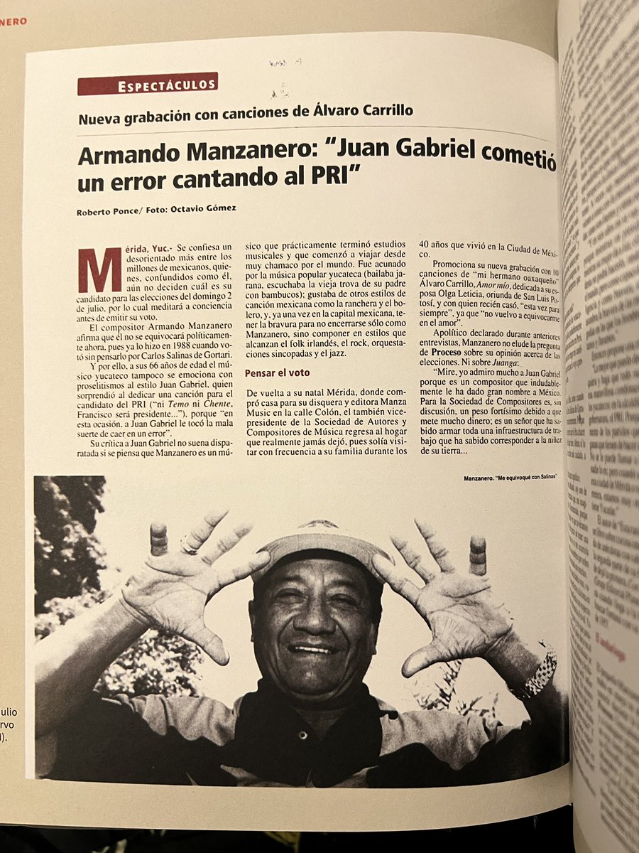 Ya que estamos en tiempos electorales, recordemos el comentario político que hizo Don Armando Manzanero sobre Juan Gabriel.