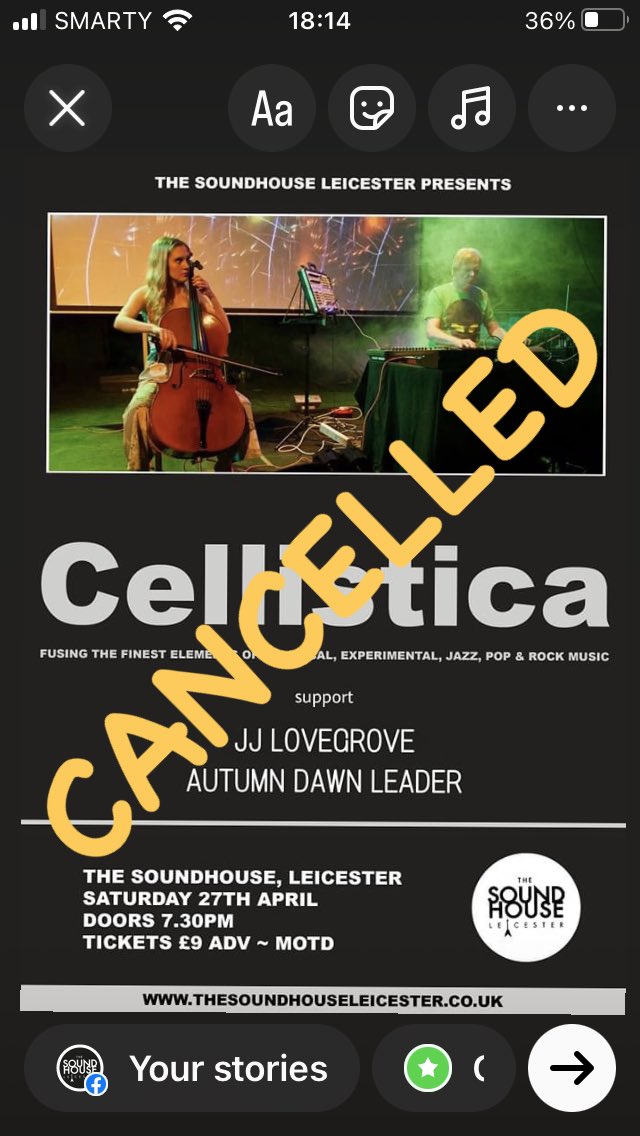 We are absolutely gutted to have to cancel the show…. CELLISTICA @The_Sound_House but due to low ticket sales we have no other option. Those who have purchased tickets should get refunded by see tickets . Any problems don’t hesitate to get in touch 🫤