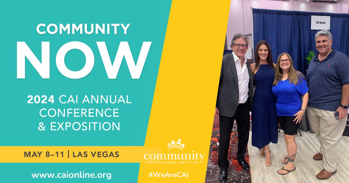 Don’t wait to register! Your #communityassociation friends are already looking forward to CAI’s 2024 Annual Conference & Expo. Destination Las Vegas on May 8: bit.ly/3UdSTXs #WeAreCA