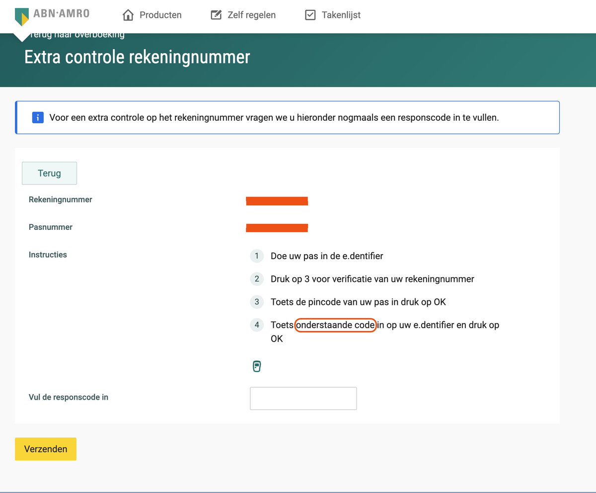 @ABNAMRO probeer een bedrag over te maken, maar wordt telkens gevraagd om 'onderstaande code' in te voeren. 

Er is echter geen enkele code zichtbaar. Zie bijgevoegde schermafbeelding.