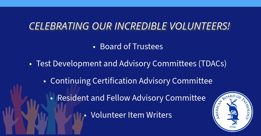 In honor of #NationalVolunteerWeek, we want to share a heartfelt THANK YOU to all the amazing volunteers who dedicate their time, energy, and expertise to support the mission of the ABPath. #boardcertifiedpathologists 🔬🧬 Thank you. ❤️