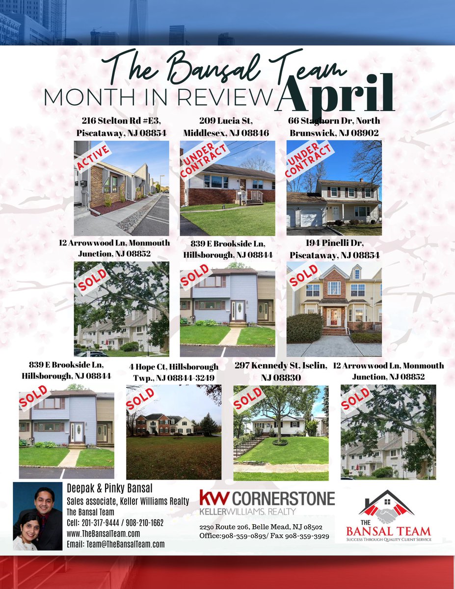 Thanks for choosing us for your real estate needs! Your trust means a lot. Looking forward to helping more families – you're not just clients, you're friends. Reach out anytime!

#WinningWednesday #Monthinreview #Aprilsales #forevergrateful #bansalsellsnj #Thankfulforyouall