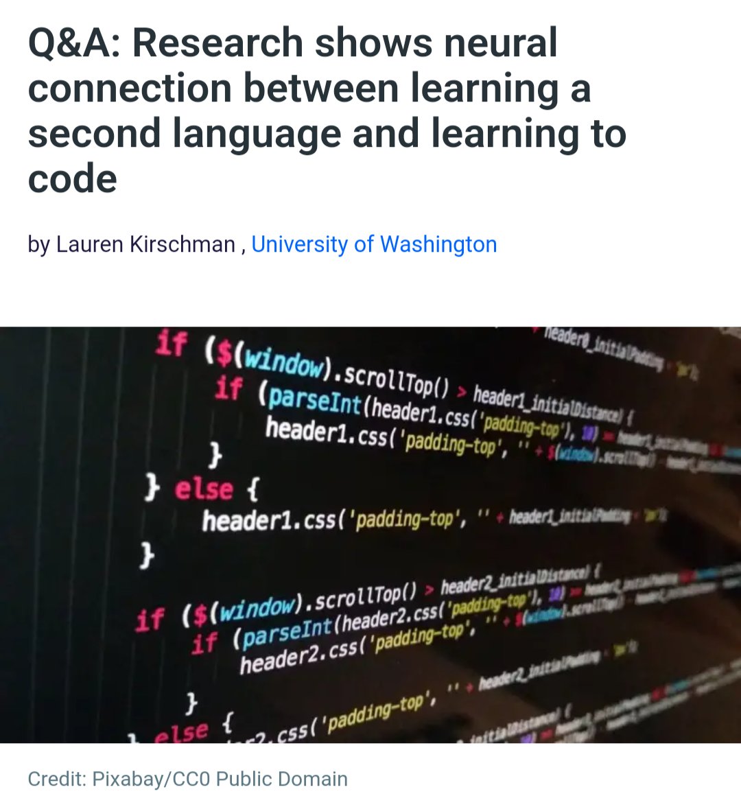 Super interesting article about similarities in processing natural and programming languages in our brain. medicalxpress.com/news/2024-04-q…