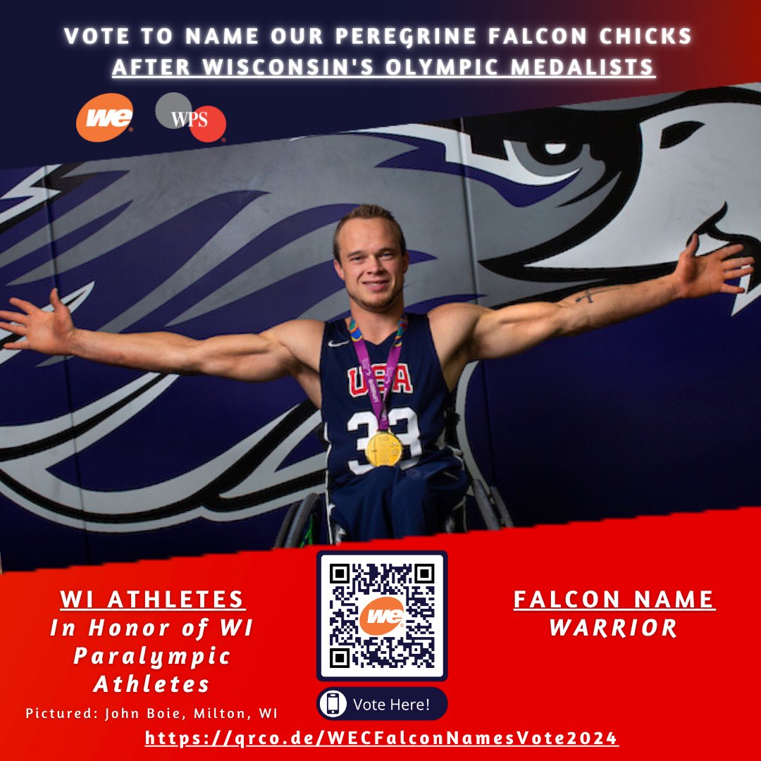 Wisconsin’s Paralympic Athletes have a rich history of Olympic success🥇We can’t wait to cheer you all on this summer! 🗣️

✍️ Vote Here: qrco.de/WECFalconNames…

P.S. You can vote as many times as you want! 

#WeEnergies #PowerOfSport #LocalOlympians #Champ #Warrior #Hero