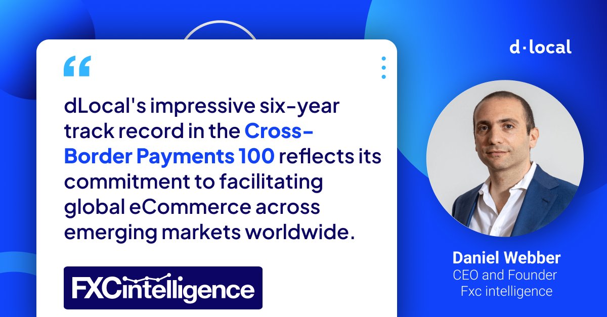 Thank you to @FXCintelligence for acknowledging our efforts to drive #financialinclusion and empowerment through seamless #crossborder transactions. 🚀🏆 Our continued expansion and #innovation in #paymentsolutions have earned us this prestigious recognition.
#dLocal #FXCTop100