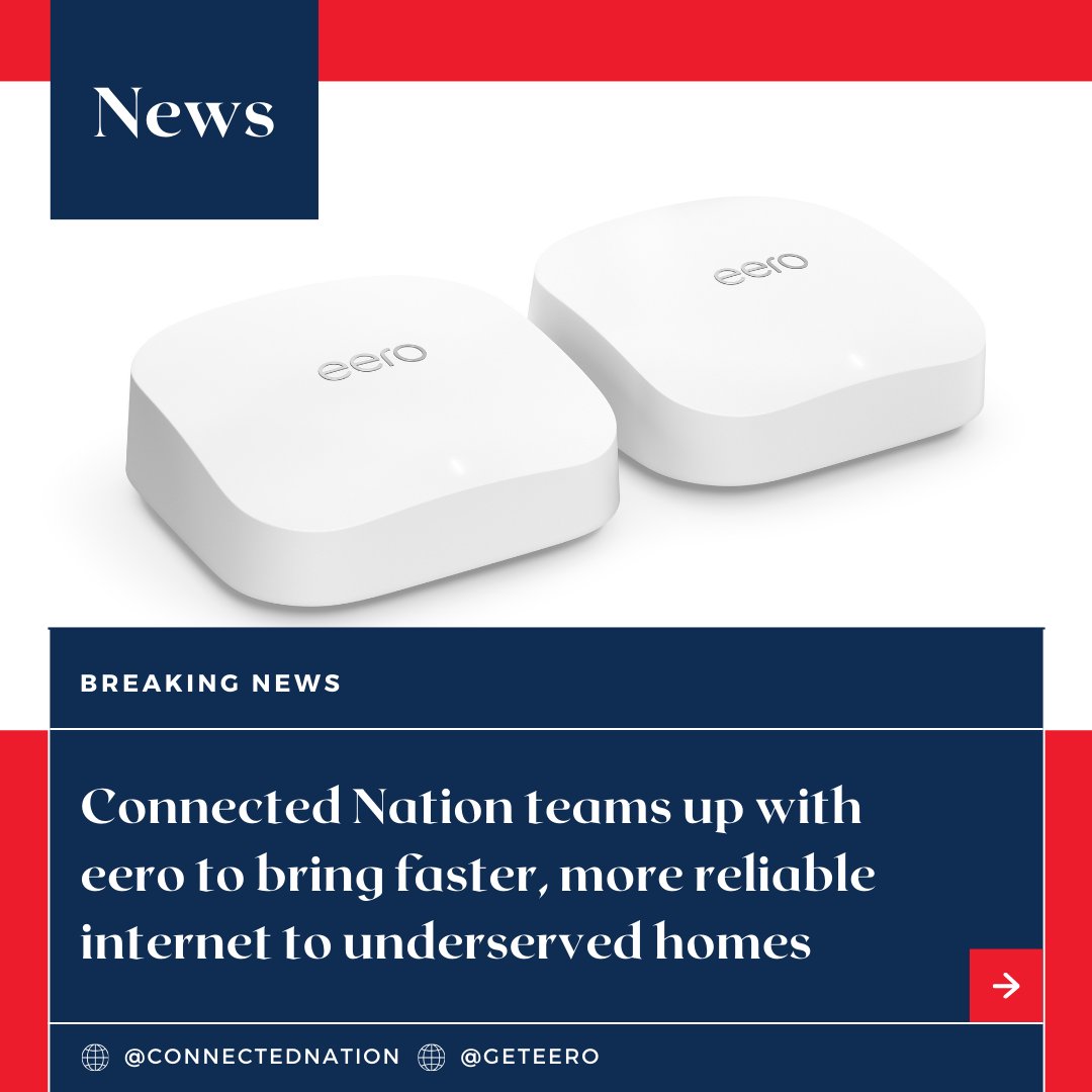 ANNOUCEMENT: Connected Nation is working with three nonprofits across the US to distribute 5,000 eero (an Amazon company) mesh wifi devices to underserved homes. ⬇️ Visit the pages of our partners tagged below! Full press release ➡️ bit.ly/44wGCkh #ConnectedNation