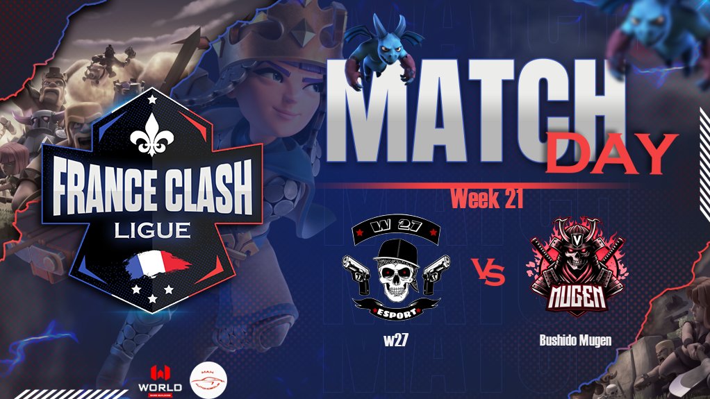 ⭐JOUR DE MATCH⭐

⏰ 20h
⚔ W27E-Sport 🆚️ Mockingbird Esports 
🏆 <a href="/MinerLeagueCW/">MLCW</a> | Match de groupe

⏰ 21h 
⚔ W27E-Sport 🆚️ Bushido Mugen
🏆 @FCL_Coc | Match de championnat