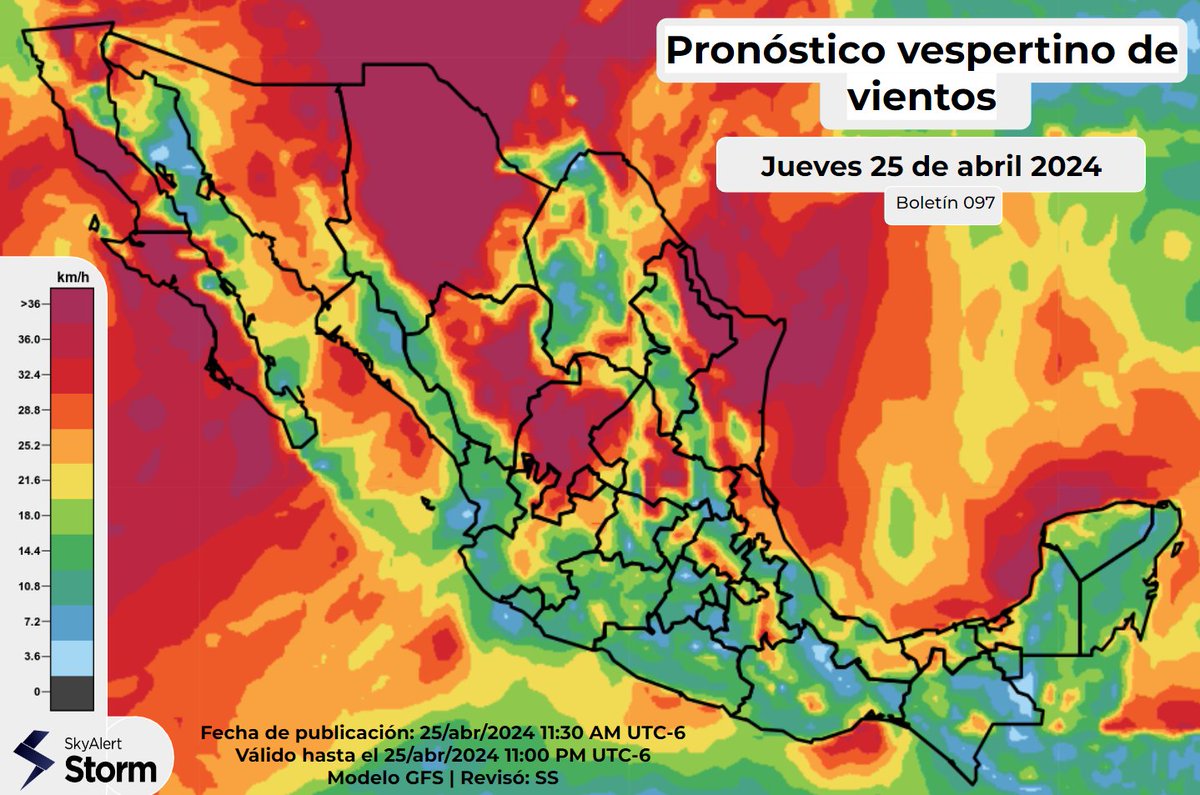 💧🌫 #Pronóstico de #Lluvias, #temperatura y #Vientos para esta tarde y noche del jueves 25 de #Abril: Seguimos sin novedades. 🌬 Los vientos fuertes estarán presentes en el noroeste y noreste del país, la península de Baja California así como en las costas de Yucatán. 🔥🥵 El…