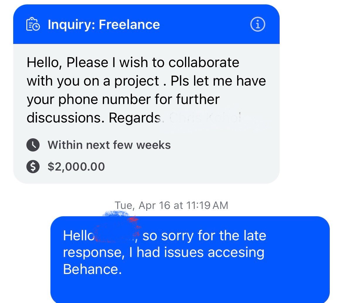 Two weeks off Behance na so I miss out on 2k dollars job🫠😞 na wa. My response is coming almost two weeks later, so the client already got someone else. Moral of story, try dey check Behance