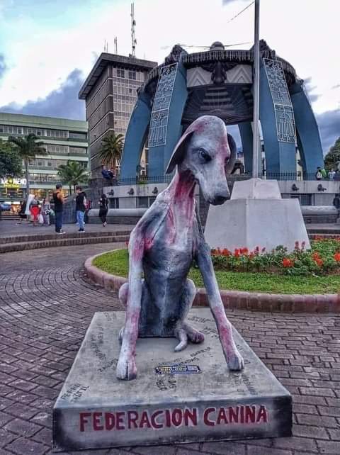 Escultura que muestra la horrible vida que tienen millones de perritos en las calles. #NoCompresAdopta #Esteriliza