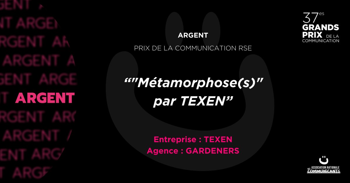 Dans la catégorie Prix de la communication RSE l'argent est remporté par TEXEN et l'agence <a href="/AgenceGardeners/">Agence Gardeners</a> pour leur campagne “"Métamorphose(s)" par TEXEN”.
Un grand bravo aux équipes ! 
#GP2024