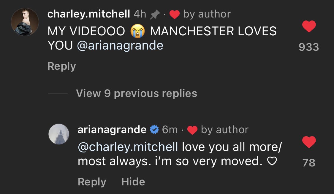 thegrandeheelss's tweet image. ariana grande replies to a fan🐝❤️